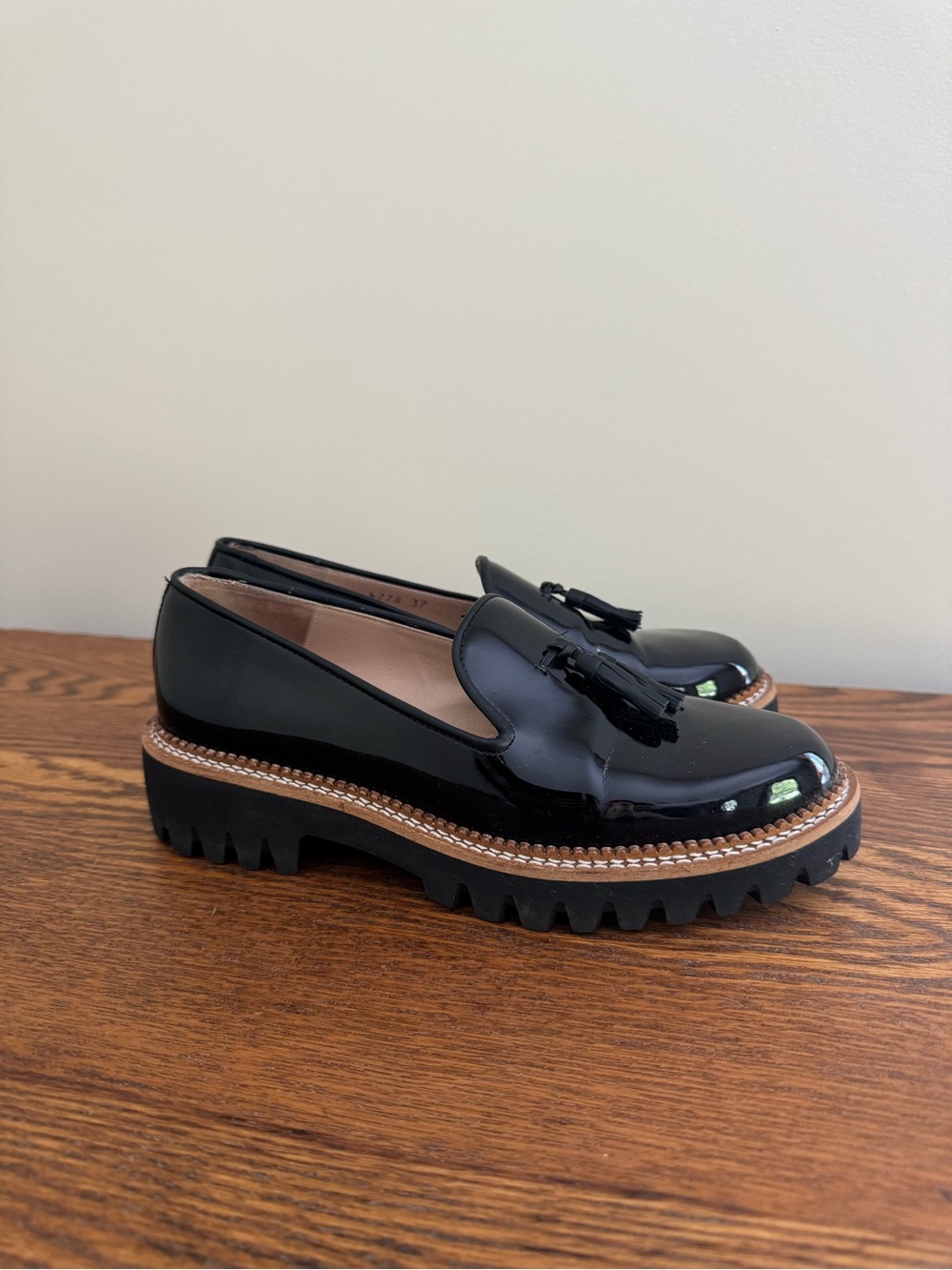 Black Patent Tassel Loafers w/ Lug Sole